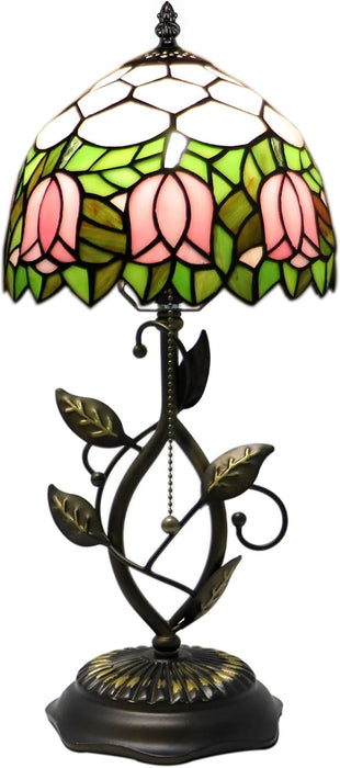 Tiffany Style Stained Glass Table Lamp Pink Tulip 18 Inch