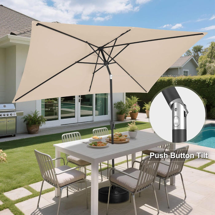 6.5 X 10 FT Rectangular Patio Umbrella - Rectangle Umbrella Outdoor with Tilt and Crank, UV Protection, Table Umbrella for Deck, Backyard, Pool and Beach, Beige