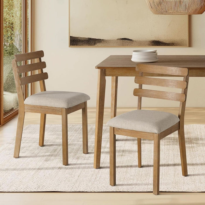 4-Piece Farmhouse Dining Set, Wooden Table with 2 Chairs, Bench Seat, Mid-Century Modern Wooden Table & Upholstered Chair Set for Home, Kitchen, Dining Room, Solidwood Legs