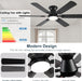 56 Inch Ceiling Fans with Lights, Black Flush Mount Ceiling Fan with Light and Remote/App Control, 3CCT, RGB, Dimmable, Noiseless, Low Profile Ceiling Fan for Bedroom, Patio, Indoor/Outdoor Use