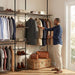 MZG Closet Organizer System, Freestanding Closet System with Wood Shelves & Hanging Rod, Adjustable Floor-To-Ceiling Open Wardrobe for Bedroom, Apartment & Small Closet (16.8"D X 48.4"W X 137.7"H)