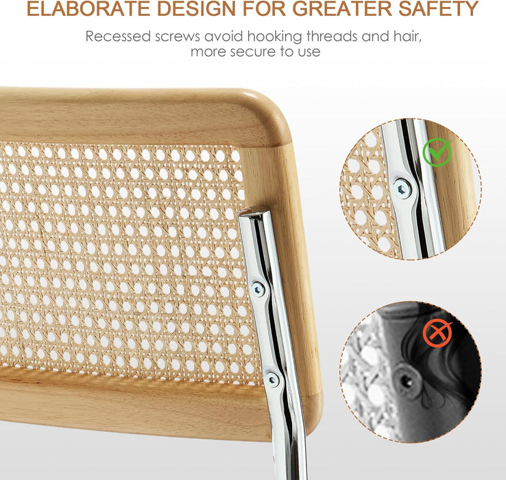 Natural Rattan Bar Stools Set of 2, Modern Counter Height Stools with Solid Wood Back, 26'' Counter Height Chairs, Mid Century Cantilevered Bar Chairs for Kitchen Island, Faux Leather Brown