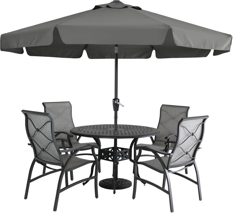 9Ft Patio Umbrella with Valance, Crank and Tilt – 8 Ribs Outdoor Market Umbrella, Uv/Fade Resistant, Waterproof Canopy with Wind Vent for Garden, Deck, Backyard, Pool (Dark Gray)