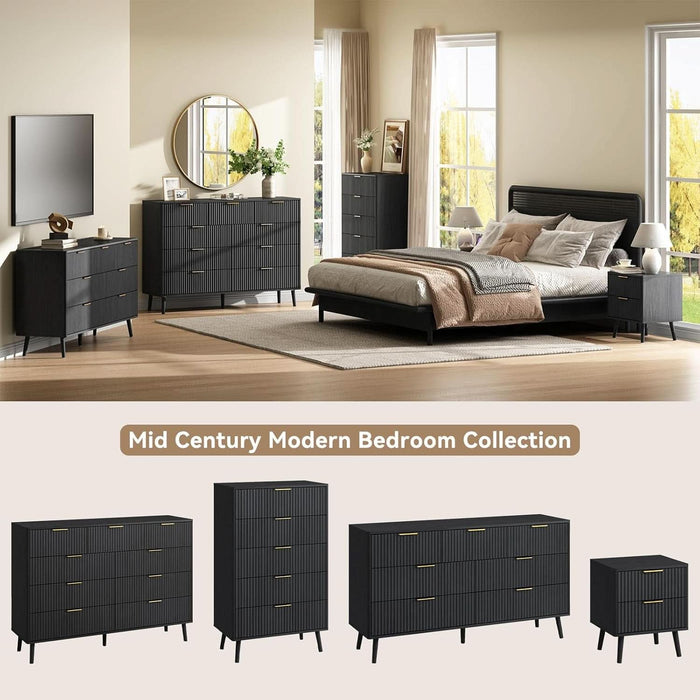 Fluted Nine Drawer Dresser FiftyFiveInch MatteBlack Organizer