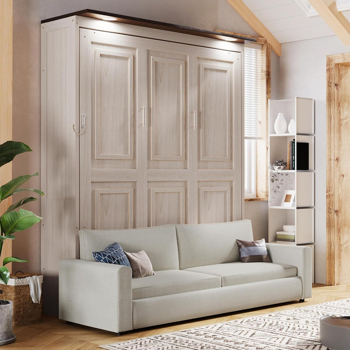 Queen Size Murphy Wallbed Beige With ConvertibleSofaLED
