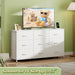 47''W Dresser for Bedroom, White Dresser TV Stand for 45, 50, 55 Inch TV, Wide Chest of Drawers with 9 Drawer, Large Entertainment Center, Fabric Dressers with Wood Top for Closet, Living Room