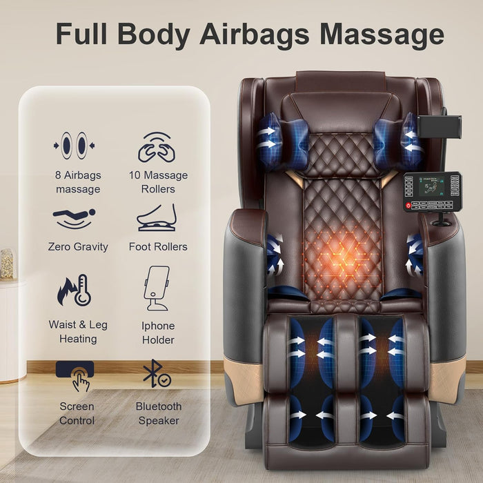 2025 Massage Chair Full Body, Zero Gravity Massage Chair with 10 Fix Rollers, Heating, Foot Massage, Auto Modes, Bluetooth Speaker, Touch Screen Controller (Upgraded Version)