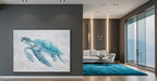 Sea Turtle Canvas Wall Art - Modern Hand Painted Teal Ocean Animal Artwork