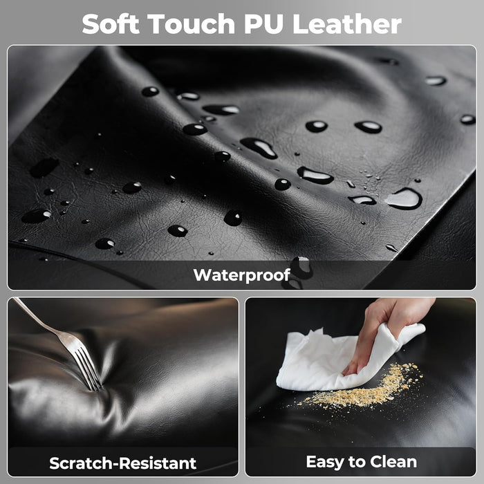 Ergonomic Home Office Chair, Mid-Century Modern Leather Chair with Lumbar Support, High Back Swivel Rolling Executive Chair with Comfy Thick Cushion (Black, PU Leather)