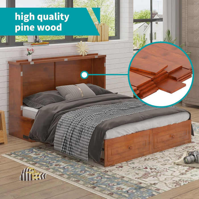 Queen Cabinet Murphy Bed With USBCharge StorageDrawers
