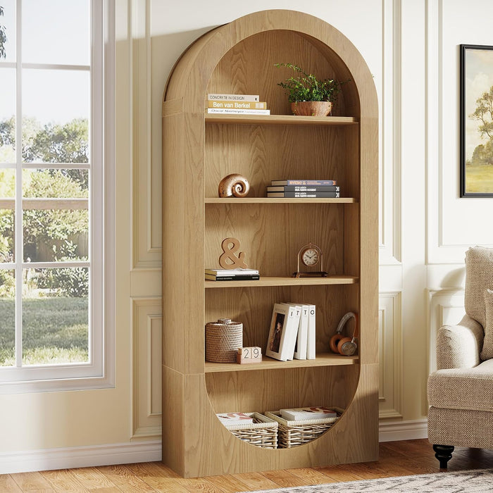 Tribesigns 70.9" Tall Bookshelf, 5-Tier Arched Bookcase with Open Shelves, Wooden Free-Standing Display Shelves with Storage for Living Room, Home Office, Bedroom