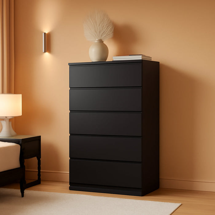 Black 6 Drawer Handleless Dresser Storage Organizer