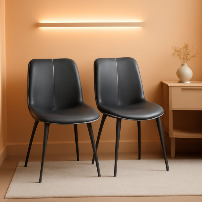 Leather Dining Chairs Set of 2, Comfortable Upholstered Seat Dining Room Chairs with Swivel Leveling Feet, Curved Backrest Kitchen Chair for Living, Restaurant, Easy Assemble, Ink Black