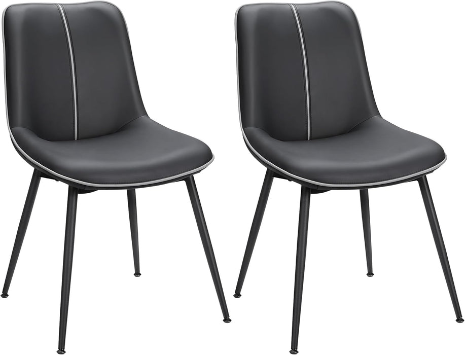 Leather Dining Chairs Set of 2, Comfortable Upholstered Seat Dining Room Chairs with Swivel Leveling Feet, Curved Backrest Kitchen Chair for Living, Restaurant, Easy Assemble, Ink Black