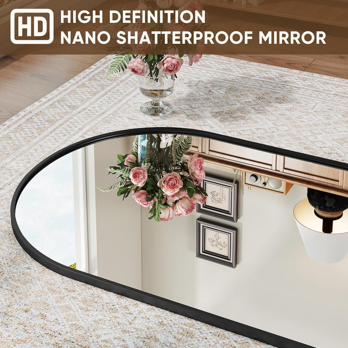 Full Length Mirror, 76"X34" Floor Mirror with Stand, Hanging Mounted Mirrors for Bedroom, Living Room, Cloakroom, Dining Room, Black, Arched