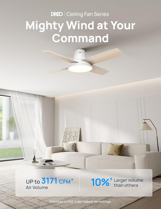 Ceiling Fans with Lights, 12 Speeds & 3 Fan Modes, Quiet DC Motor, Low Profile Easy to Install, Flush Mount Smart Ceiling Fan with Dimmable LED, 12H Timer for Bedroom, Remote, White, 44''