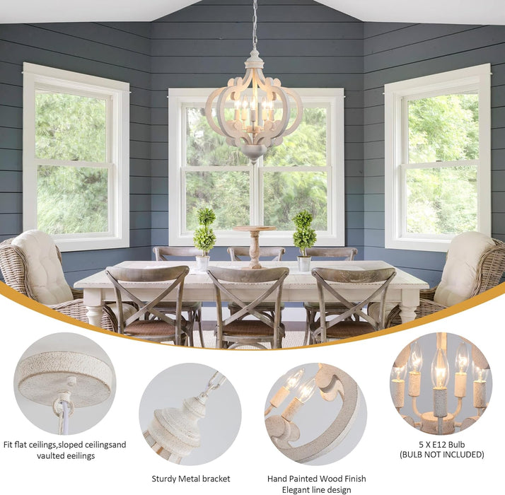 White Farmhouse Chandelier Five Light Pendant Fixture