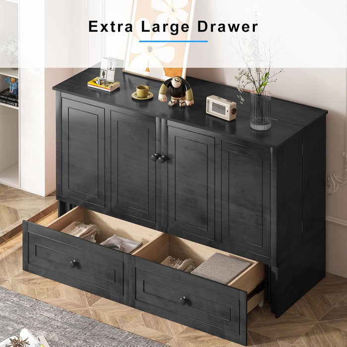 Queen Murphy Bed with Mattress Included - Solid Wood - Hideaway Chest Beds with 2 Storage Drawers, USB Charging Ports - Space Saving Murphy Cabinet Bed for Guest Room, Bedroom