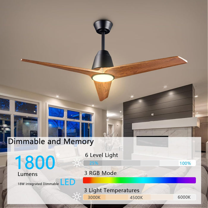 52 Inch Dark Walnut WhisperQuiet CeilingFanWithLED