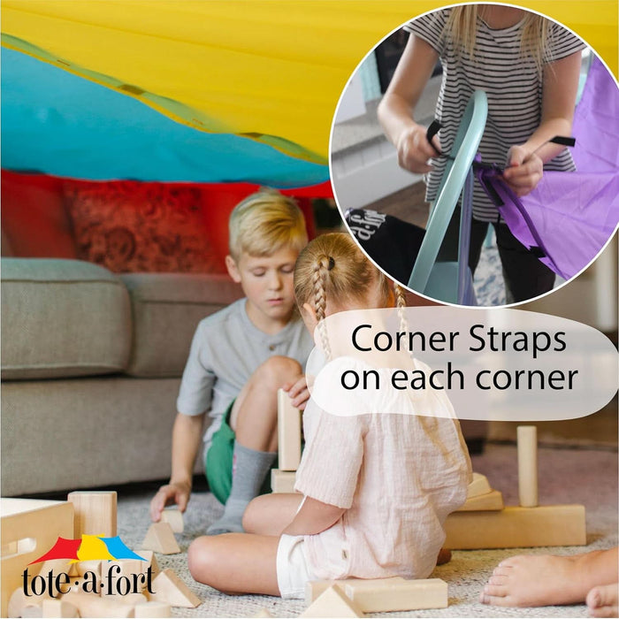 Tote a Fort Original Blanket Fort Building Kit for Kids, 3 Blanket TOTEAFORT Toy, Make a Portable Playhouse, Play Tent Boy and Girl Indoor Outdoor Build Set, STEM Children Toy, Ages 4, 8, 12 +
