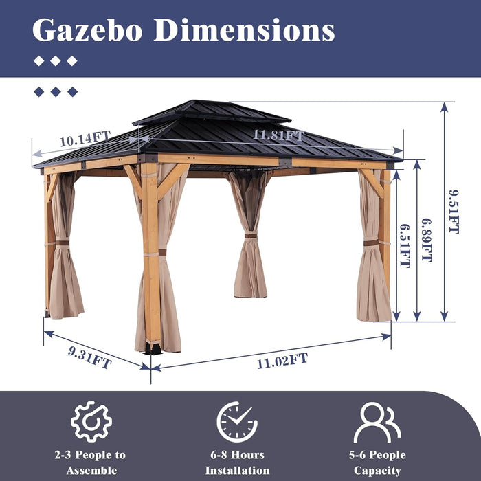 Cedar Wood Gazebo 10x12 Feet Weatherproofed Structure