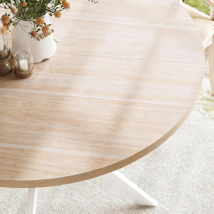 Natural Oak Round DiningTableWithRoundedEdges For Four 47.2Inch