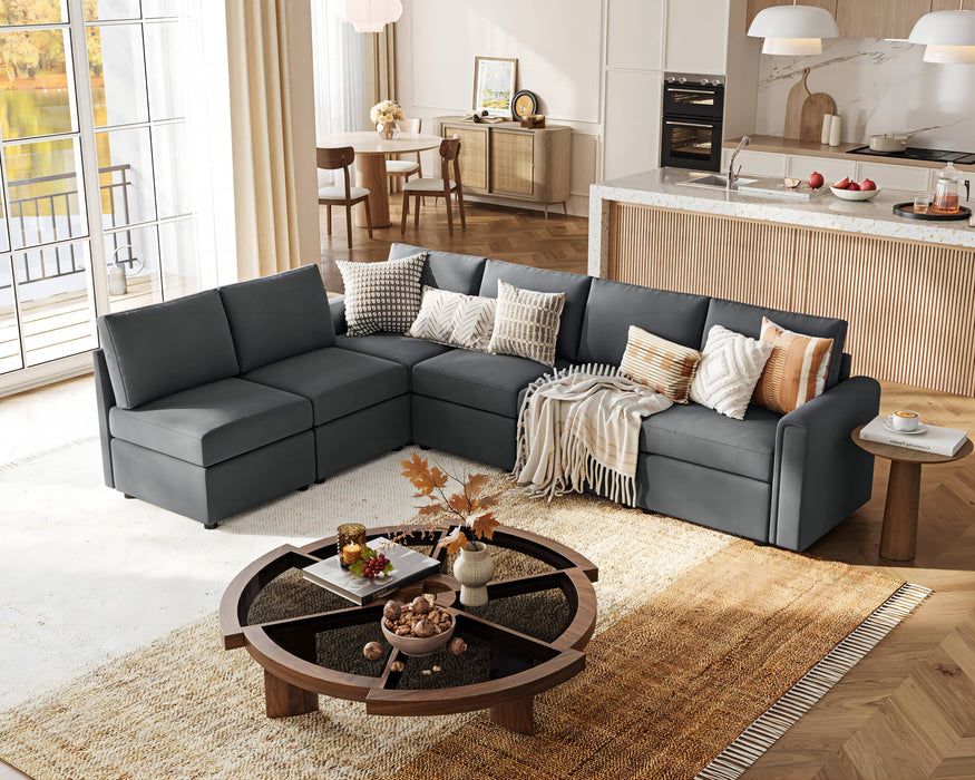 Modular Couches and Sofas Sectional with Storage, 6 Seat Sectional Sofa for Living Room, U Shaped Sectional Couch with Reversible Chaises, Dark Gray