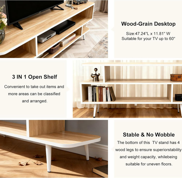 TV Stand for Tvs up to 65'', Modern Entertainment Center with 3 Open Storage Shelf, Sturdy Media Console Table for Living Room/Entrance/Sofa Cabinet, Large Capacity, Easy Installation-Walnut