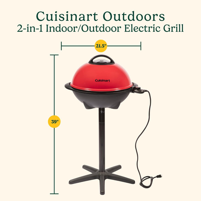 Indoor/Outdoor Electric Grill, 2-In-1 Portable BBQ with Nonstick Cooking Surface, Electric Grill Outdoor with Adjustable Heat, Stand/Tabletop Options for Cookouts, Barbecues, Small Spaces