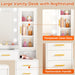 53.15" Large Vanity Desk with Mirror and Lights,White Makeup Vanity with Glass Top Power Outlet Vanity Table with 11 Drawers 6 Shelves Dressing Table Stool Set for Bedroom Women UXFST008W