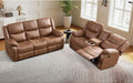 2 Pieces Manual Recliner Sofa Set, Faux Leather Reclining Couch Set for Living Room, Included Loveseat Recliner Couch and 3 Seat Reclining Sofa, Brown