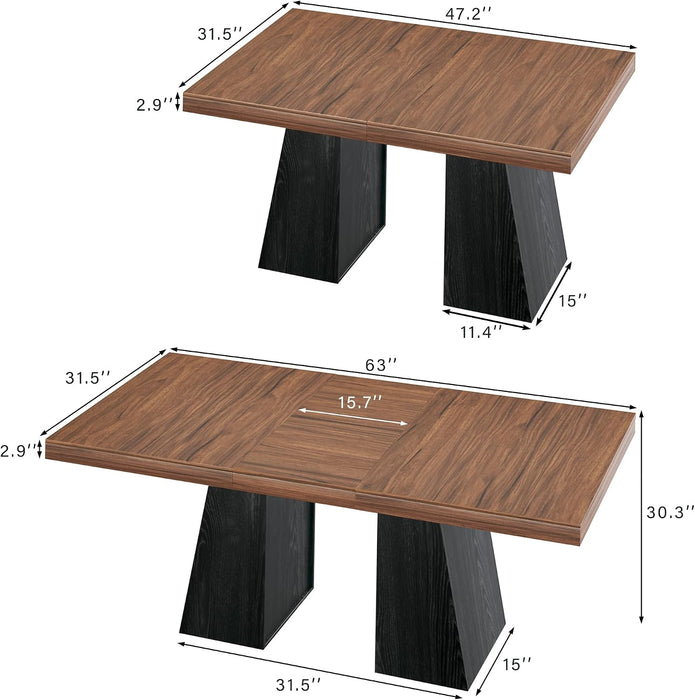 63" Extendable Rectangle Dining Table for 6-8, Wooden Table
