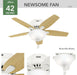 42 Inch Indoor Ceiling Fan with LED Light - White Ceiling Fan with Pull Chain, for Bedroom or Living Room, Low Profile Flush Mount, No Remote, 5 Blades - Newsome 51080, Fresh White