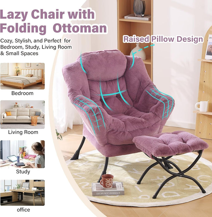 Luxurious Purple Plush Chair With Ottoman Oversized