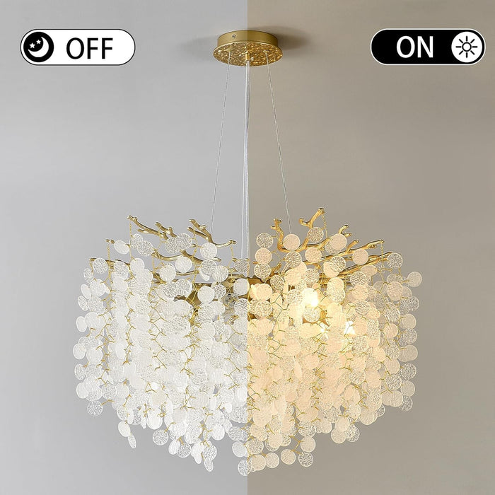 24-Inch Capiz Shell Chandelier, 8-Light Gold Coastal Chandelier, Modern Crystal Tree Branch Chandeliers, Boho Light Fixture for Bedroom, Living Room, Foyer, Entryway, Stairwell