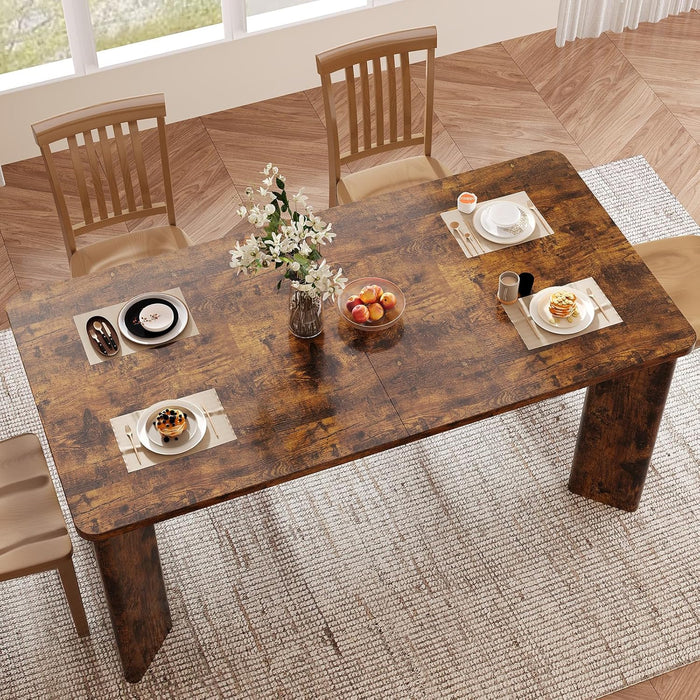 63" Rectangular 4-8 Person Dining Table, Industrial Kitchen Table with 45° Diagonal Legs and round Safety Corner, Wood Diningtable for Dining Room, Kitchen, Living Room, Brown
