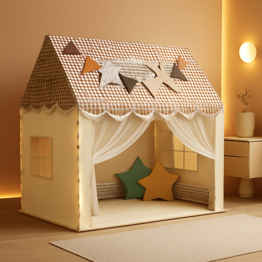 Playhouse for Indoor & Outdoor, with Star Light, Flags and Carry Bag, Washable Kids Tent for Girls & Boys (Lattice Top)