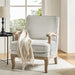 Ivory Upholstered Mid-Century Armchair With Wooden Legs