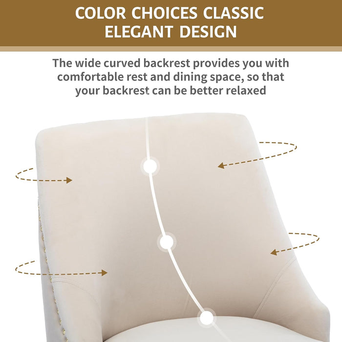 Velvet Dining Room Chairs Set of 2 Nailhead Back with Gold Legs,Beige