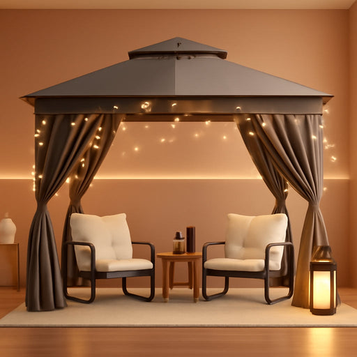 Patio Gazebo 8'X8', Outdoor Heavy Duty Party Tent Shelter with Double Roofs, Mosquito Nettings and Privacy Screens for Backyard, Garden, Lawn, Gray