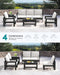 HDPE Outdoor Patio Furniture Set, 7-Piece Outdoor Sectional Patio Conversation Set, All Weather Outdoor Couch Set Patio Sofa Set for Deck, Lawn, Black Frame with Khaki Cushion