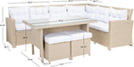 SAFAVIEH Outdoor - Miki 6-Piece Corner Sectional - Beige & White - Faux Wicker & Steel Frame - Wicker Sectional Set with Glass Table - Ideal for Patio, Deck, Porch, Backyard (PAT7708B)
