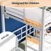 Twin over Twin Bunk Bed with Desk, 15'' Extra High Guardrail Loft Bed with LED Lights,2 Charging Station,And 2 Storage Drawers,2 Deckers Bed,Metal Space Saving Platform Bed with Vanity,White