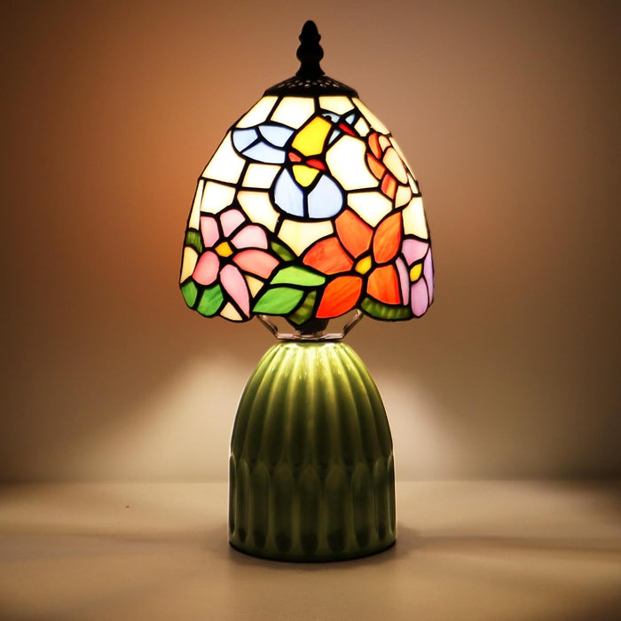 Tiffany Stained Glass Mushroom Table Lamp 12.5 Inch -Blue Hummingbird