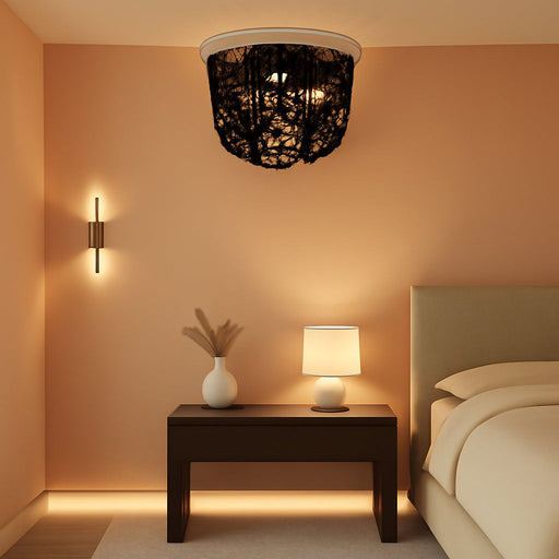 Bohemian Lighting Bohemian Chandelier Handmade Beaded Chandelier Vintage Hemp Rope Woven Ceiling Lighting 3 Lights Wood Bead Chandelier Nursery Lighting Bedroom Ceiling Light (Black)