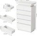6 Drawer Dresser for Bedroom with LED Lights, White Modern High Gloss Chest of Drawers for Closet, Tall Drawer with Adjustable LED Light, for Living Room, Entryway, Dressing Room