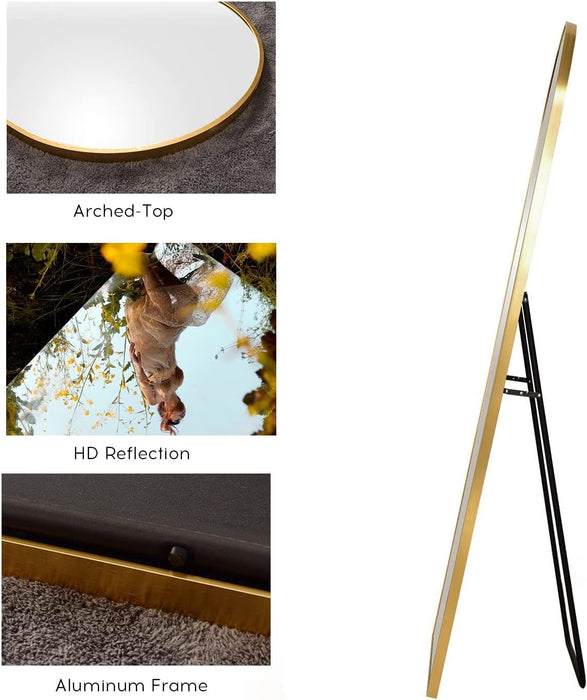 Arched Mirror - Full Length, Standing or Wall Mounted, 58"18", Aluminum Frame - Gold
