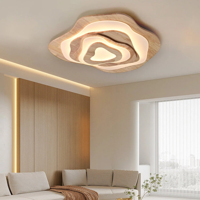 Nordic Irregular Flush Mount Solid Wooden Ceiling Light for Living Room