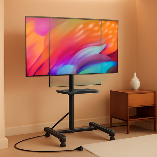 Rolling TV Stand with Mount with Power Outlet for Most 13-50 Inch Tvs/Screen up to 55 Lbs, Height Adjustable TV Floor Stand with Tilting and Rotating, Portrait to Landscap, Max VESA 200X200Mm