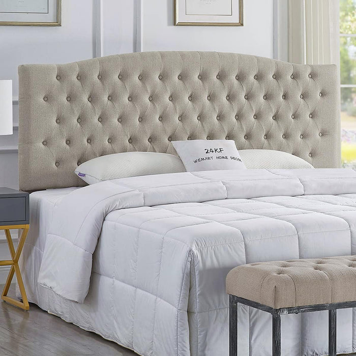 Linen Upholstered Tufted Button King Headboard and Comfortable Fashional Padded King/California King Size Headboard - Linen